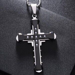 ❤️Fashion cross charm Jesus Rhinestone Pendant Necklace for women/menN90201P132